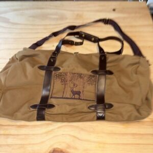 Woodland Creek Deer Embroidered Canvas Duffle Bag   20"x12" Preowned Excellent